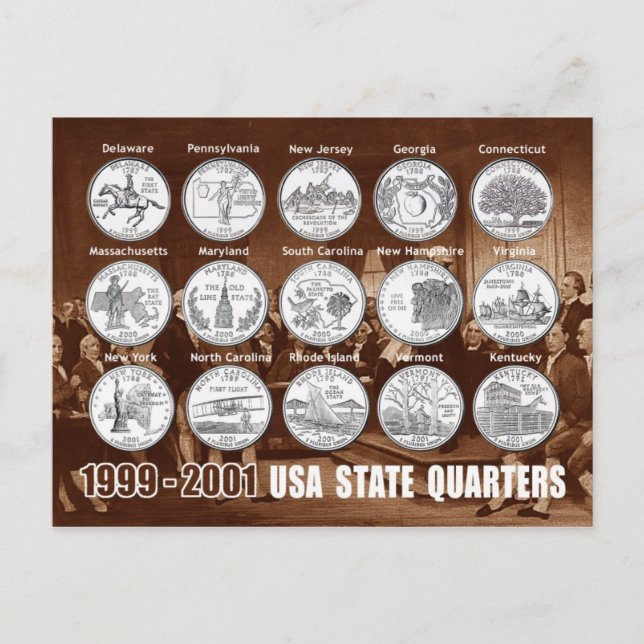 USA Staat Quarters (Coins) 1999 - 2001 Postkarte (Vorderseite)