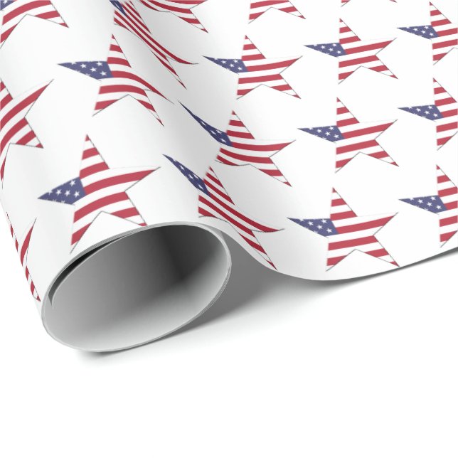 USA Star Pattern mit US Flagge Patriotic Geschenkpapier (Rolleneckpunkt)