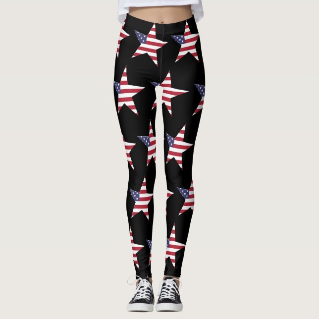 USA Star Pattern mit US Flagge Patriotic Leggings (Vorderseite)