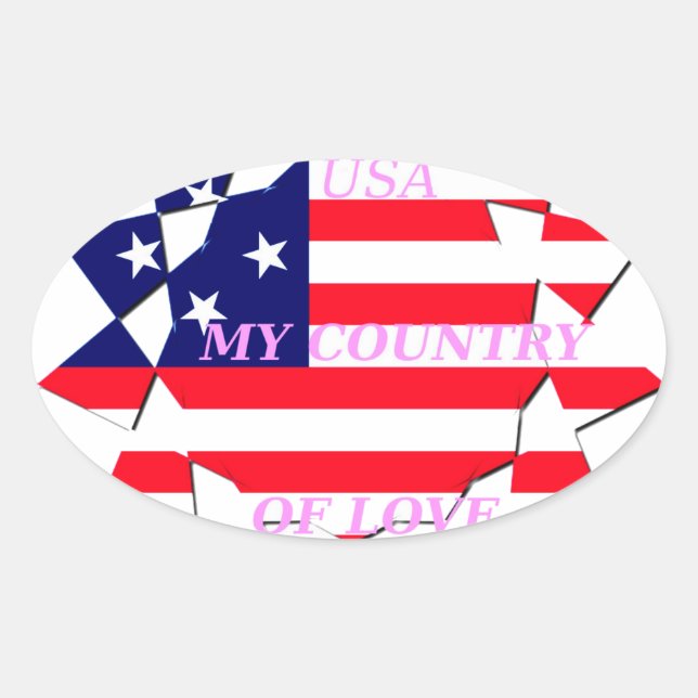 USA Star Spangled Liebe My Country of Liebe Ovaler Aufkleber (Vorderseite)