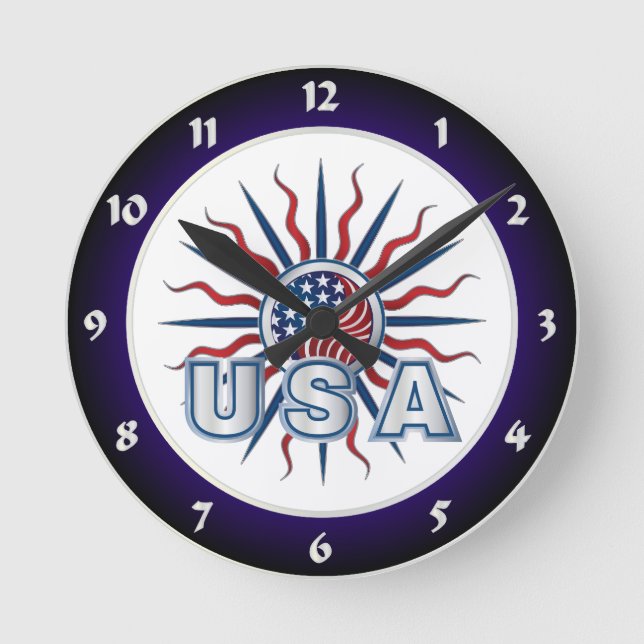 USA Starburst Yin Yang Runde Wanduhr (Vorderseite)