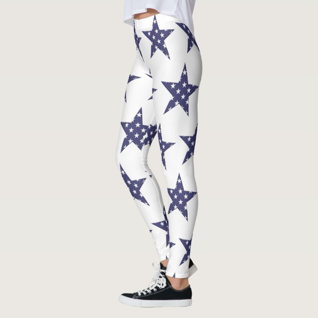 USA Stars Pattern Blue Patriotic Leggings (Links)