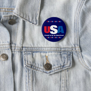 USA Stars Red White Blue Patriotic Button Buttone