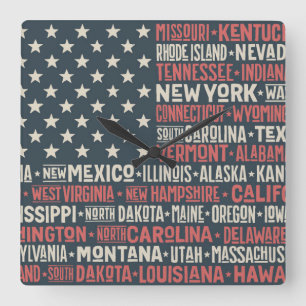 USA States u. Kapitalien Quadratische Wanduhr
