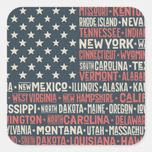 USA  States u. Kapitalien Quadratischer Aufkleber