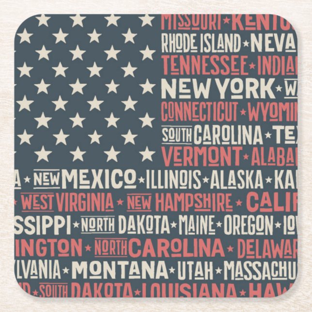 USA |States u. Kapitalien Rechteckiger Pappuntersetzer (Vorderseite)