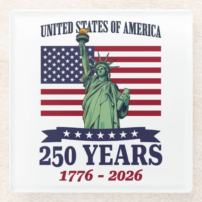 USA Statue of Liberty 250 Years 1776-2026 Glasuntersetzer (Vorderseite)