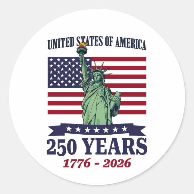 USA Statue of Liberty 250 Years 1776-2026 Runder Aufkleber (Vorderseite)