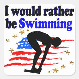 USA SWIMMER DESIGN ICH WÜRDE SEHR SCHWIMMEN QUADRATISCHER AUFKLEBER