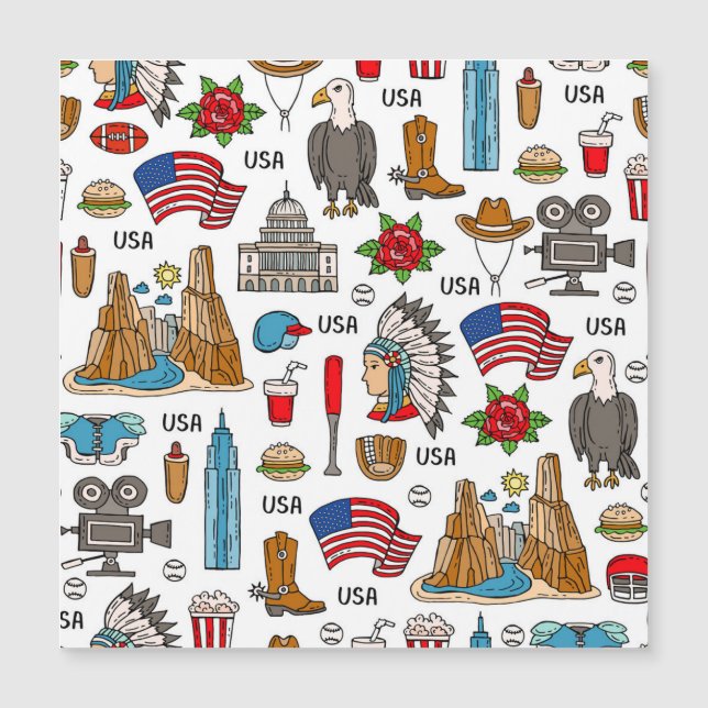 USA Symbole Vintag Nahtloses Muster Magnetkarte (Vorderseite)