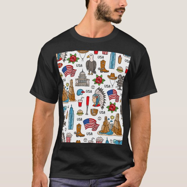 USA Symbole Vintag Nahtloses Muster T-Shirt (Vorderseite)