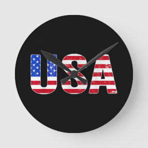 USA T-Shirt Patriotische Amerikanische Flagge Männ Runde Wanduhr
