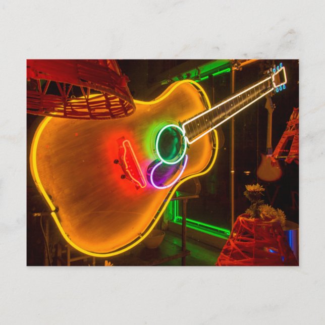 USA, Texas, Austin. Neon Guitar bei Blackmail Postkarte (Vorderseite)