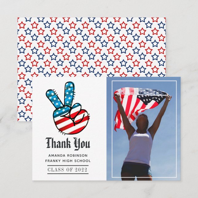 USA Thema Abschluss Foto Vielen Dank Dankeskarte (Vorne/Hinten)
