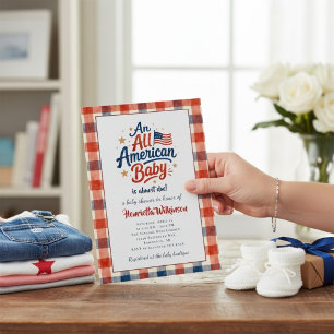 USA Thema Baby Shower Einladung Gingham