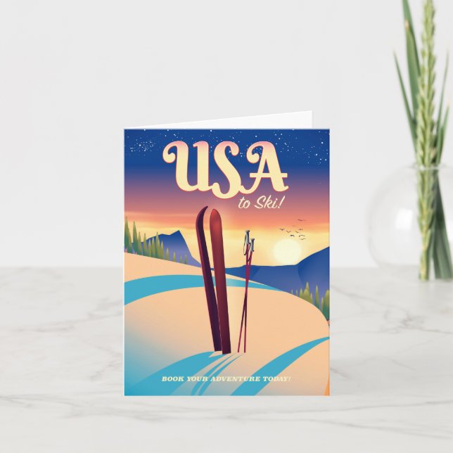 USA "To Ski" Vintages Reiseplakat Feiertagskarte (Vorderseite)