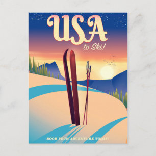 USA "To Ski" Vintages Reiseplakat Postkarte