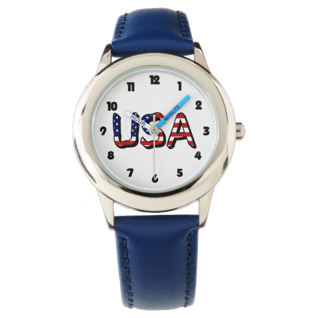 USA überlagert US Flag Black Num Wacke Armbanduhr (Vorderseite)