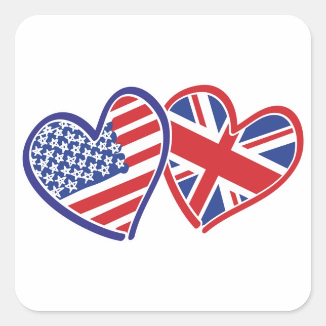 USA - UK-Liebe Quadratischer Aufkleber (Vorderseite)
