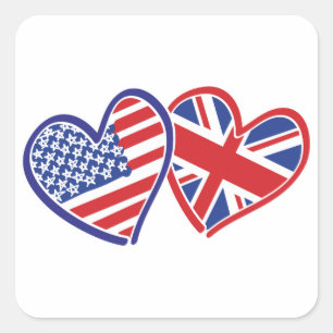 USA - UK-Liebe Quadratischer Aufkleber