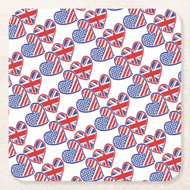 USA - UK-Liebe Rechteckiger Pappuntersetzer (Vorderseite)