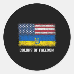 Usa Ukraine Ukrainisch Amerikanische Flagge Farben Runder Aufkleber
