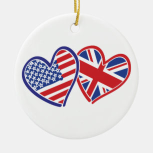 USA und BRITISCHE Flaggen-Herzen Keramik Ornament