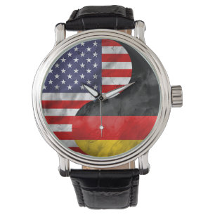 USA und Deutschland - Duale Flagge Yin Yang Weddin Armbanduhr