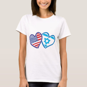 USA und ISRAEL Flag Hearts T-Shirt