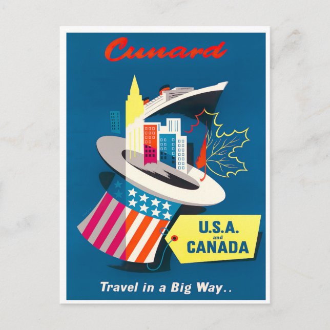 USA und Kanada Vintage Reise Postkarte (Vorderseite)
