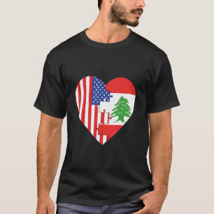 USA und Libanon Flaggen Herz T-Shirt