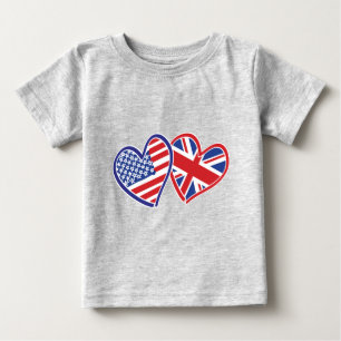 USA und UK Flag Hearts Baby T-shirt