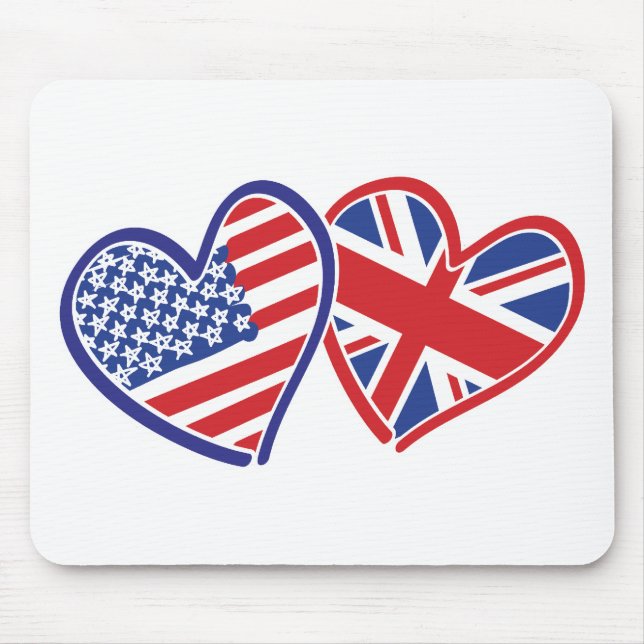 USA und UK Flag Hearts Mousepad (Vorne)