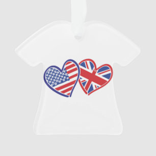 USA und UK Flag Hearts Ornament