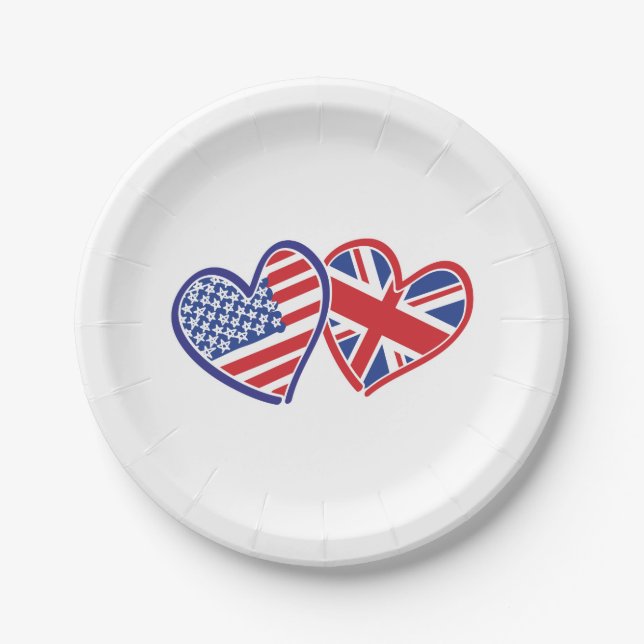 USA und UK Flag Hearts Pappteller (Vorderseite)