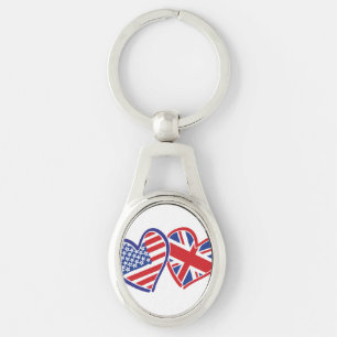 USA und UK Flag Hearts Schlüsselanhänger