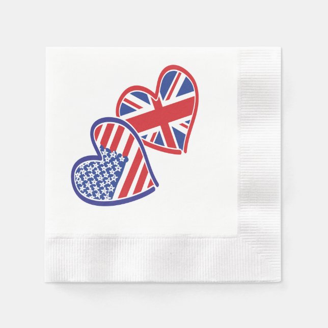USA und UK Flag Hearts Serviette (Vorderseite)
