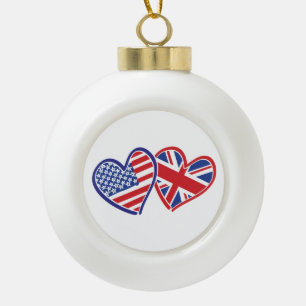 USA- und UK-Flaggen-Herzen Keramik Kugel-Ornament