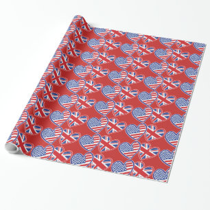 USA und UK-Flaggenherzen für Liebe Geschenkpapier