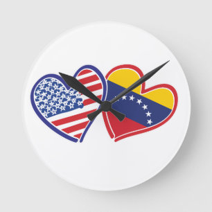 USA und Venezuela-Flaggen-Herzen Runde Wanduhr