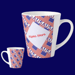 USA United Staaten America Flag Tiled Personalisie Milchtasse