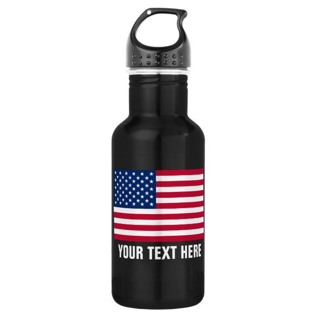 USA - US Flagge unter amerikanischer Flagge Edelstahlflasche (Vorderseite)
