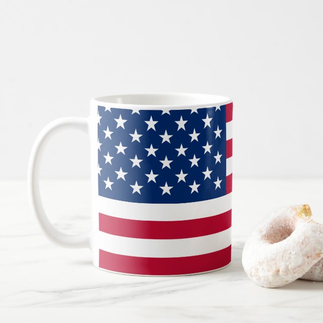 USA - US Flagge unter amerikanischer Flagge Kaffeetasse (Mit Donut)