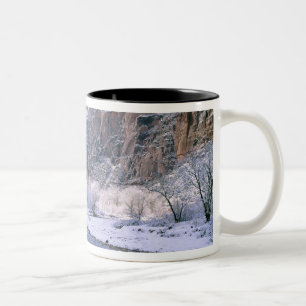 USA, Utah, Zion NP. Neuer Schnee bedeckt den Canyo Zweifarbige Tasse