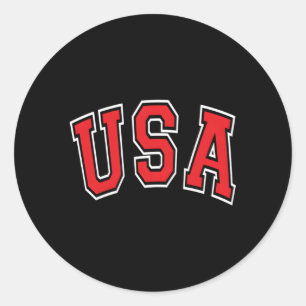 Usa Varsity Style Text Red mit White Kontur Runder Aufkleber