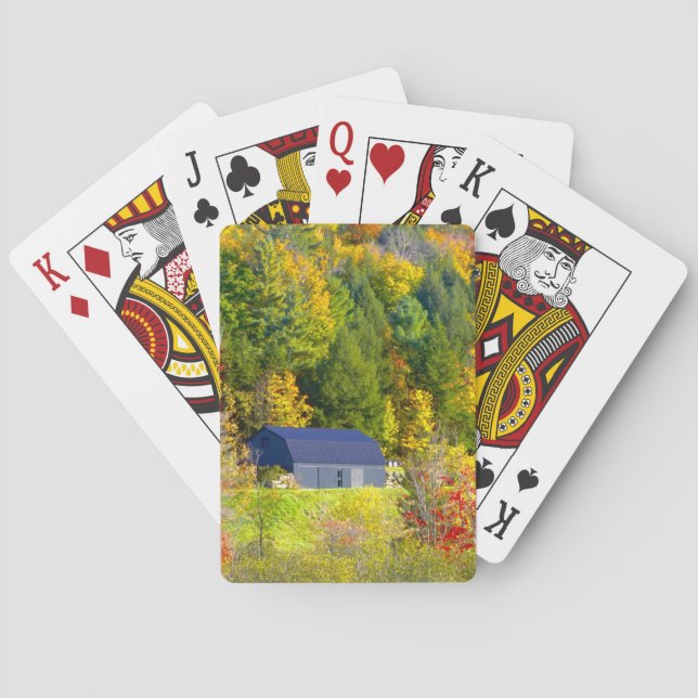USA, Vermont. Herbstwald entlang der Autobahn 100. Spielkarten (Rückseite)
