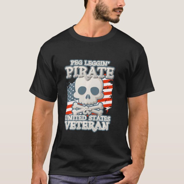 Usa Veteran Peg Leggin Pirate Skull T-Shirts Men W (Vorderseite)