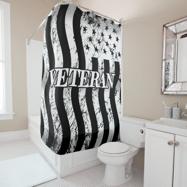 USA Veteran - Vintage weiße senkrechte Duschvorhang (Beispiel)