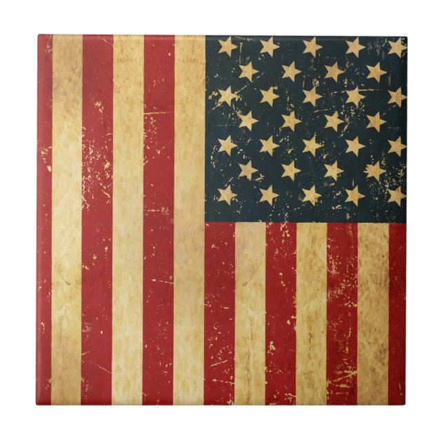 USA Vintag Grunge Flag Keramik Tile Fliese (Vorderseite)