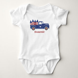 USA Vintag Truck Blue und Red Firecracker Baby Strampler